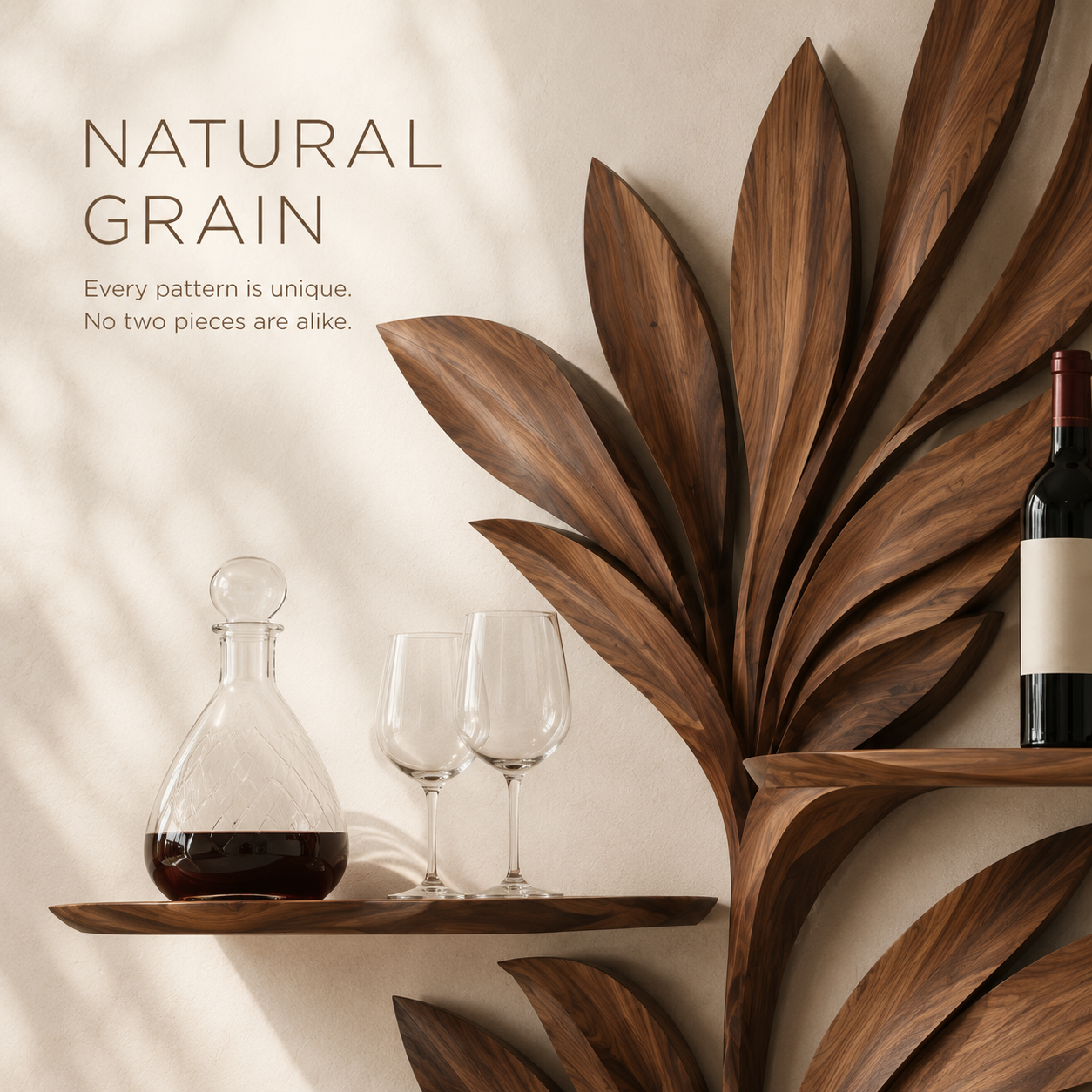 Solid Wood Wall Wine Rack with Glass Holder - 5 Bottle - Wave - product image 05