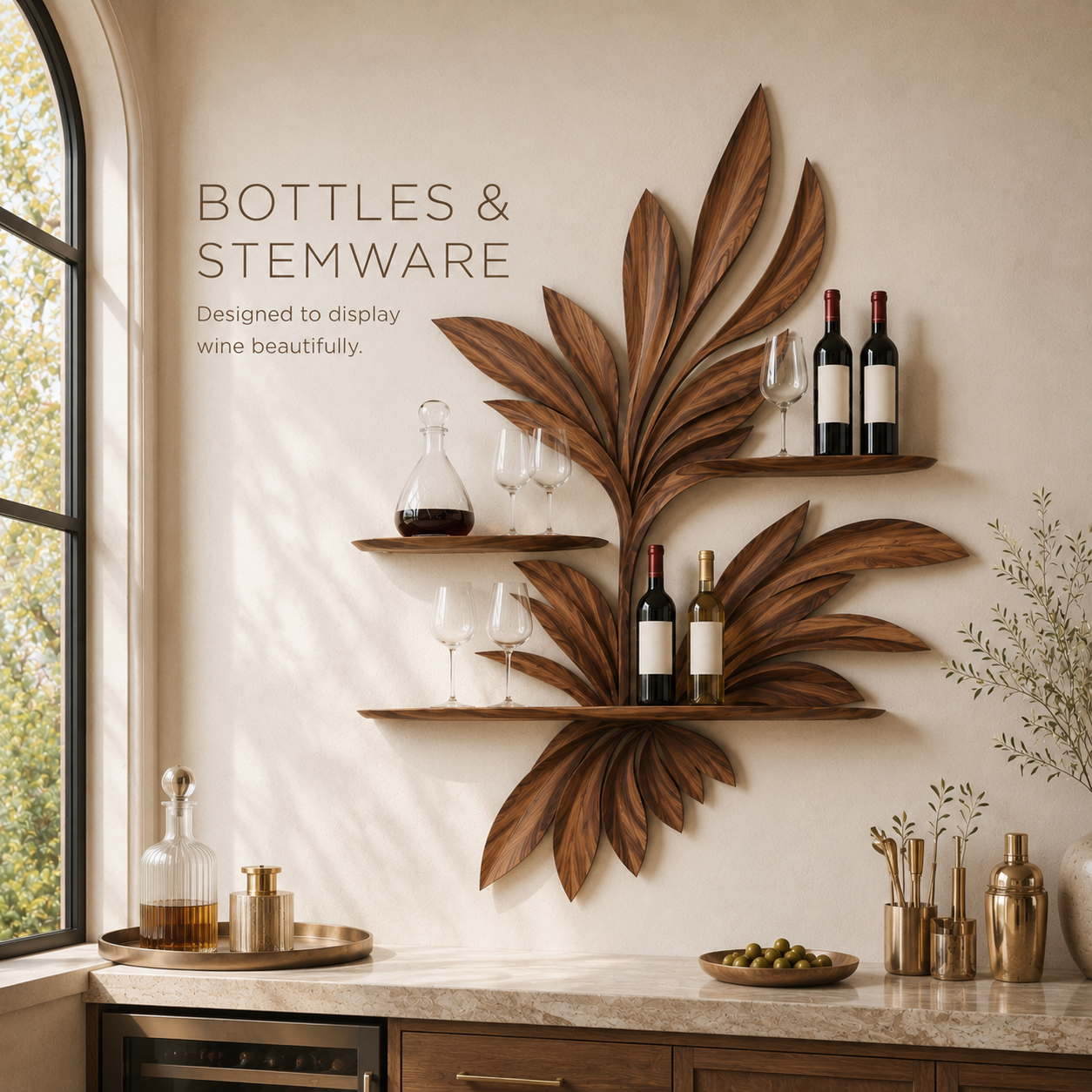 Solid Wood Wall Wine Rack with Glass Holder - 5 Bottle - Wave - product image 07