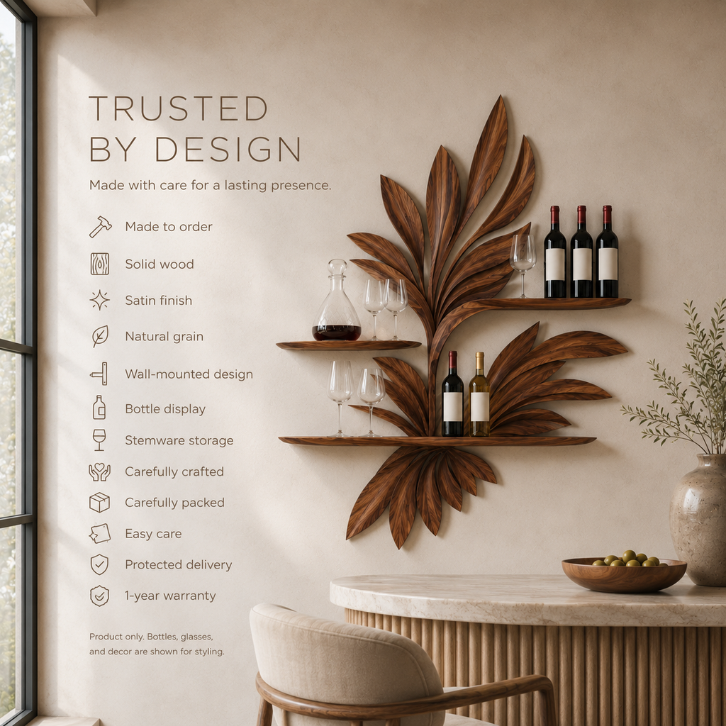 Solid Wood Wall Wine Rack with Glass Holder - 5 Bottle - Wave - product image 09