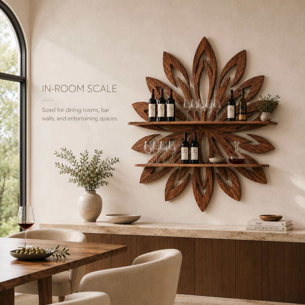Solid Wood Wall Wine Rack with Glass Holder - 5 Bottle - Branch Form - product image 04