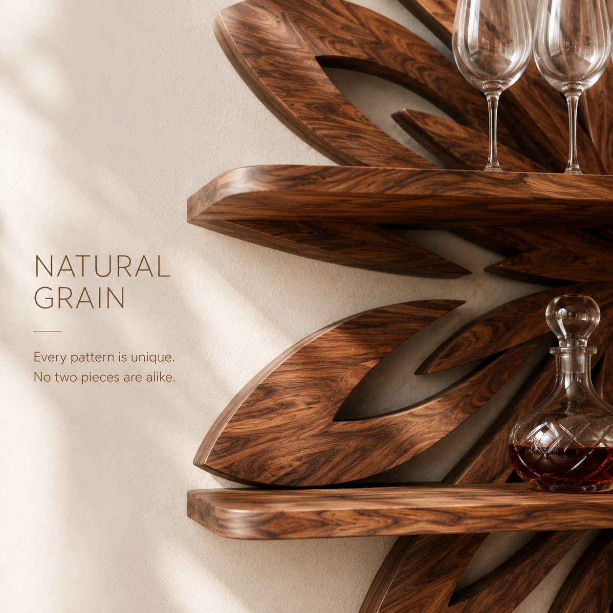 Solid Wood Wall Wine Rack with Glass Holder - 5 Bottle - Branch Form - product image 05