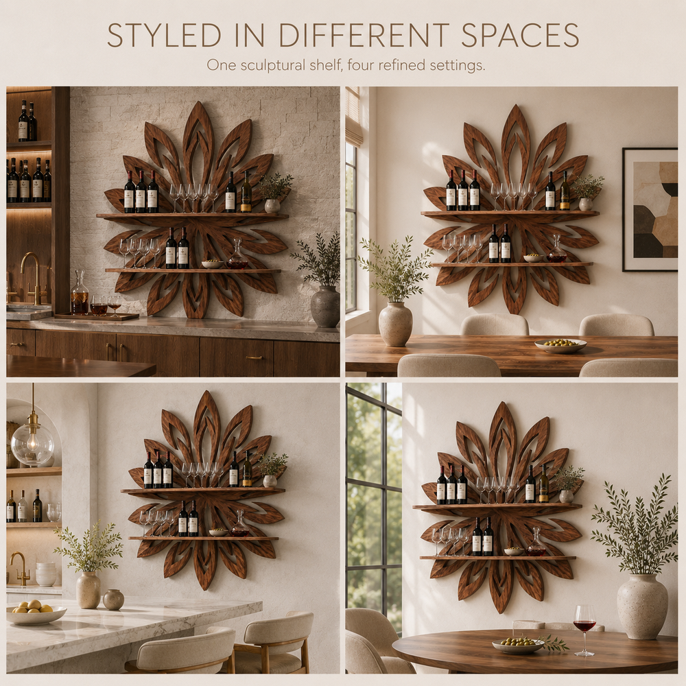 Solid Wood Wall Wine Rack with Glass Holder - 5 Bottle - Branch Form - product image 11