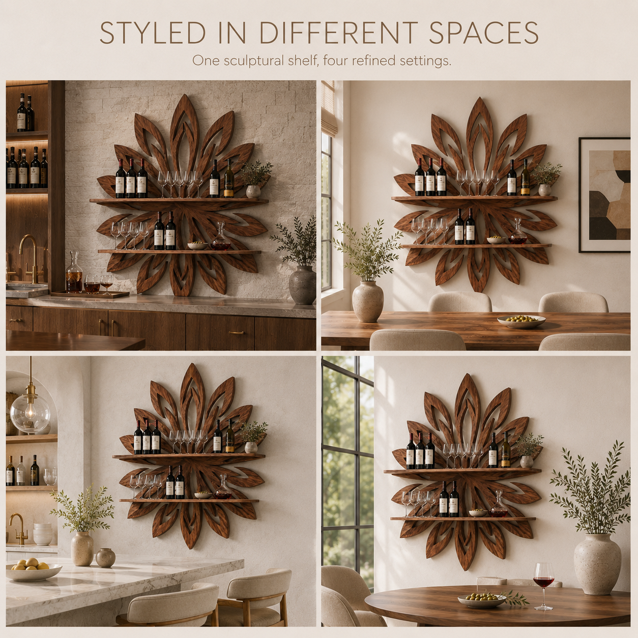 Solid Wood Wall Wine Rack with Glass Holder - 5 Bottle - Branch Form - product image 11