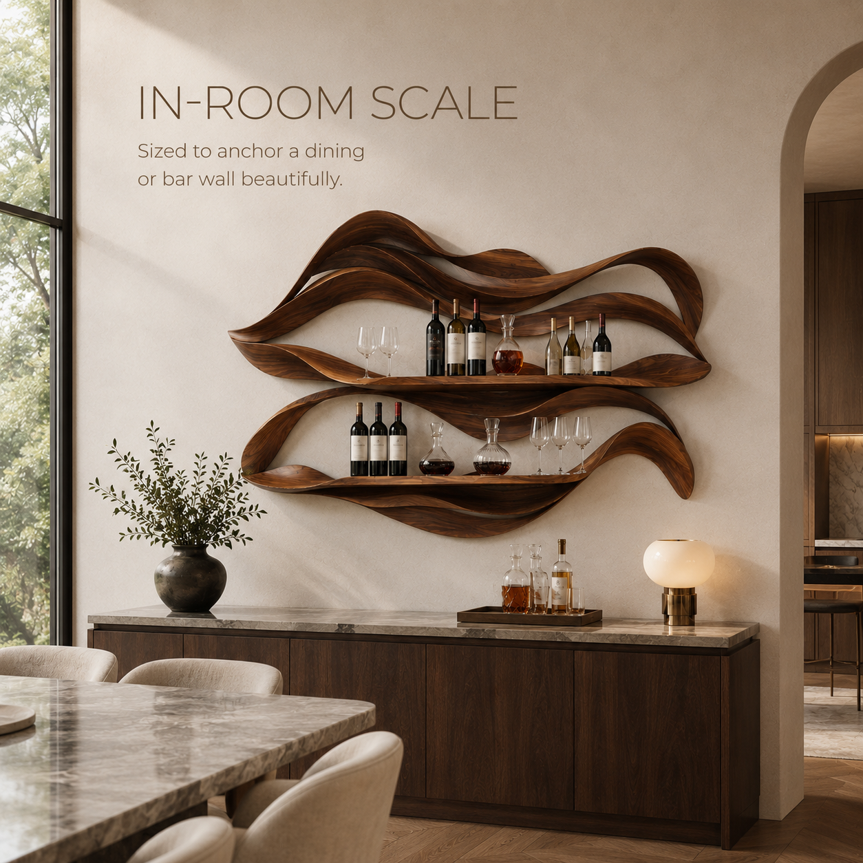 Solid Wood Wall Wine Rack with Glass Holder - 5 Bottle - Crescent - product image 04