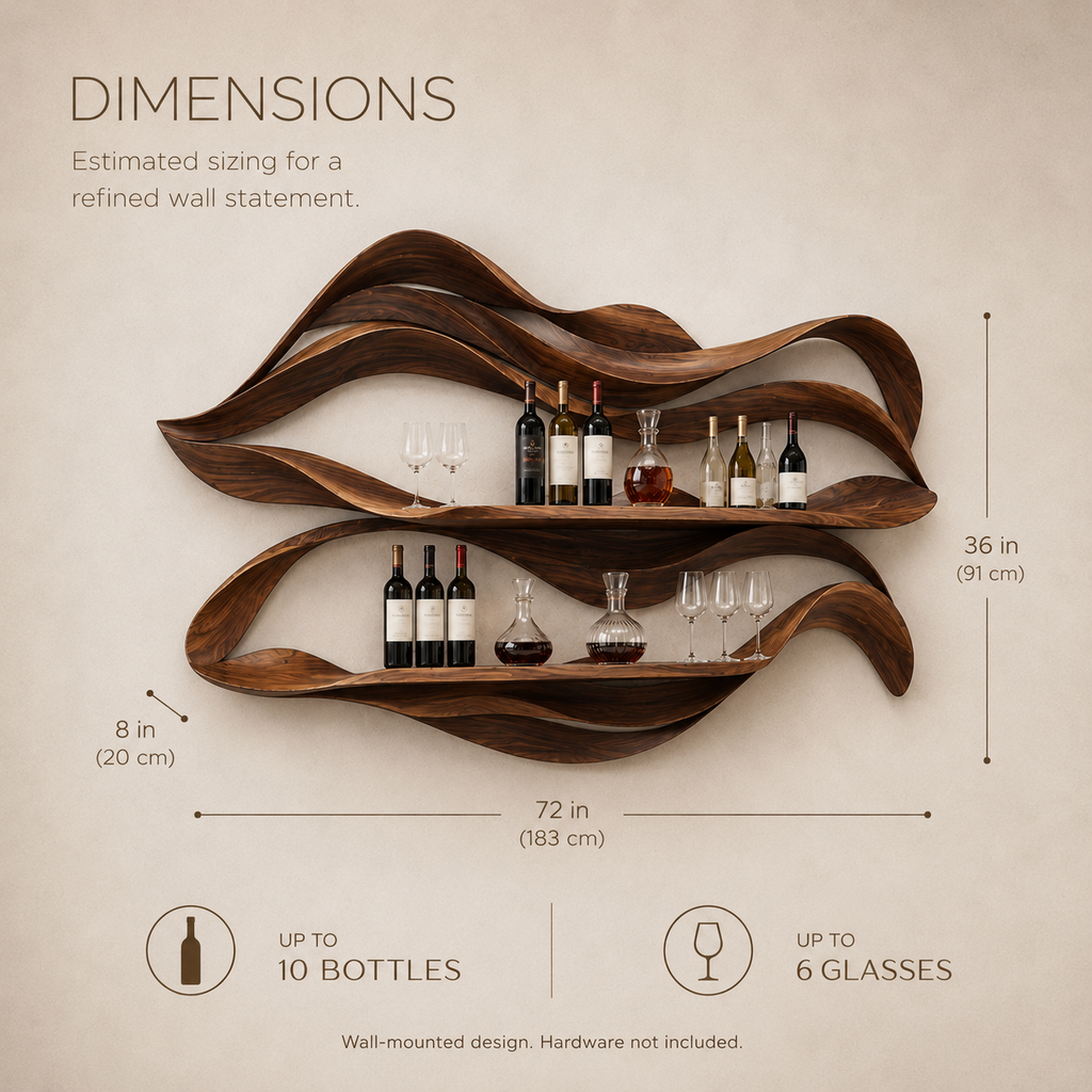 Solid Wood Wall Wine Rack with Glass Holder - 5 Bottle - Crescent - product image 08