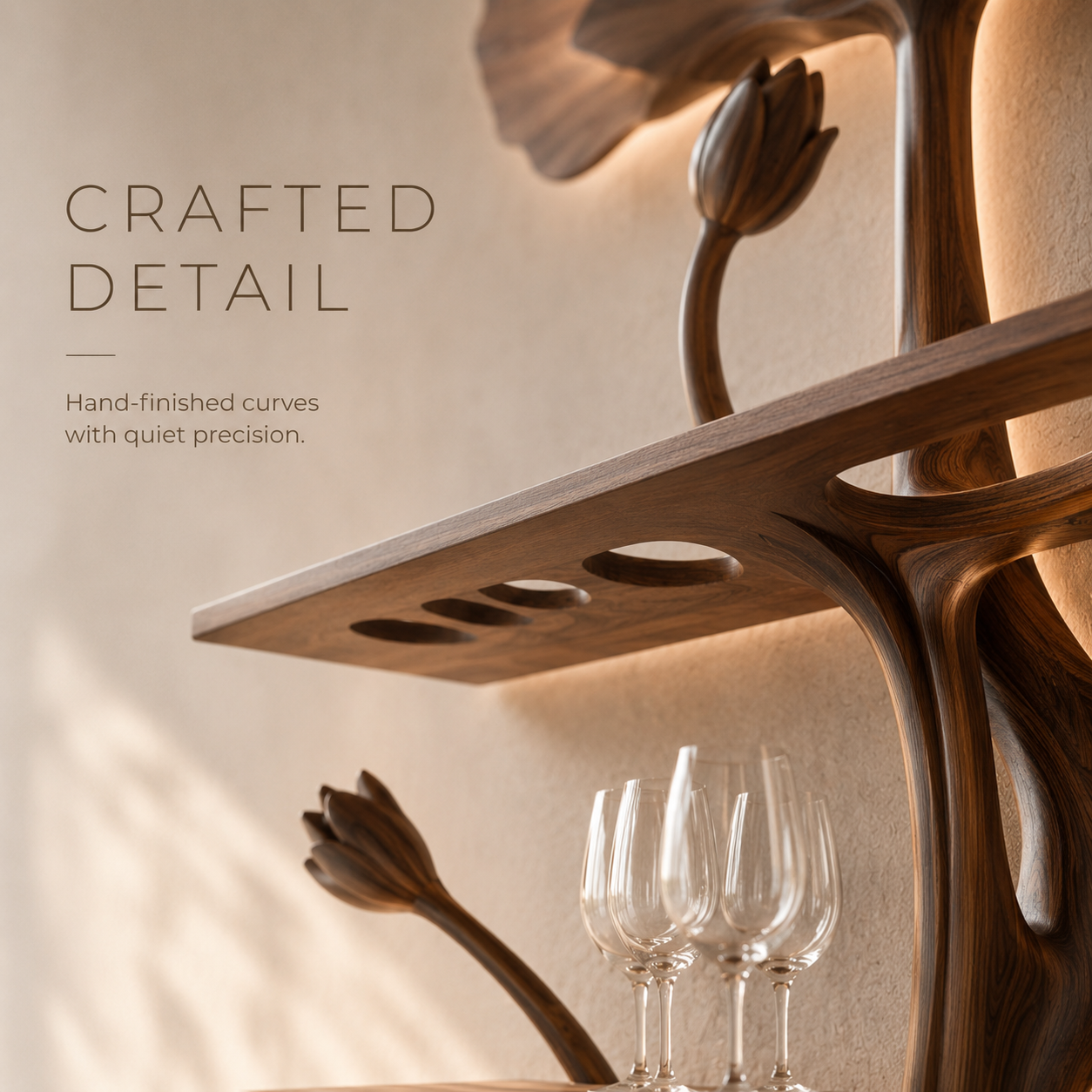 Solid Wood Wall Wine Rack with Glass Holder - 5 Bottle - Gallery Rail - product image 06