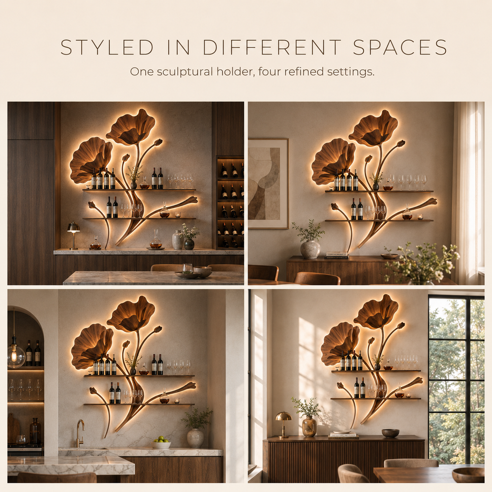 Solid Wood Wall Wine Rack with Glass Holder - 5 Bottle - Gallery Rail - product image 10