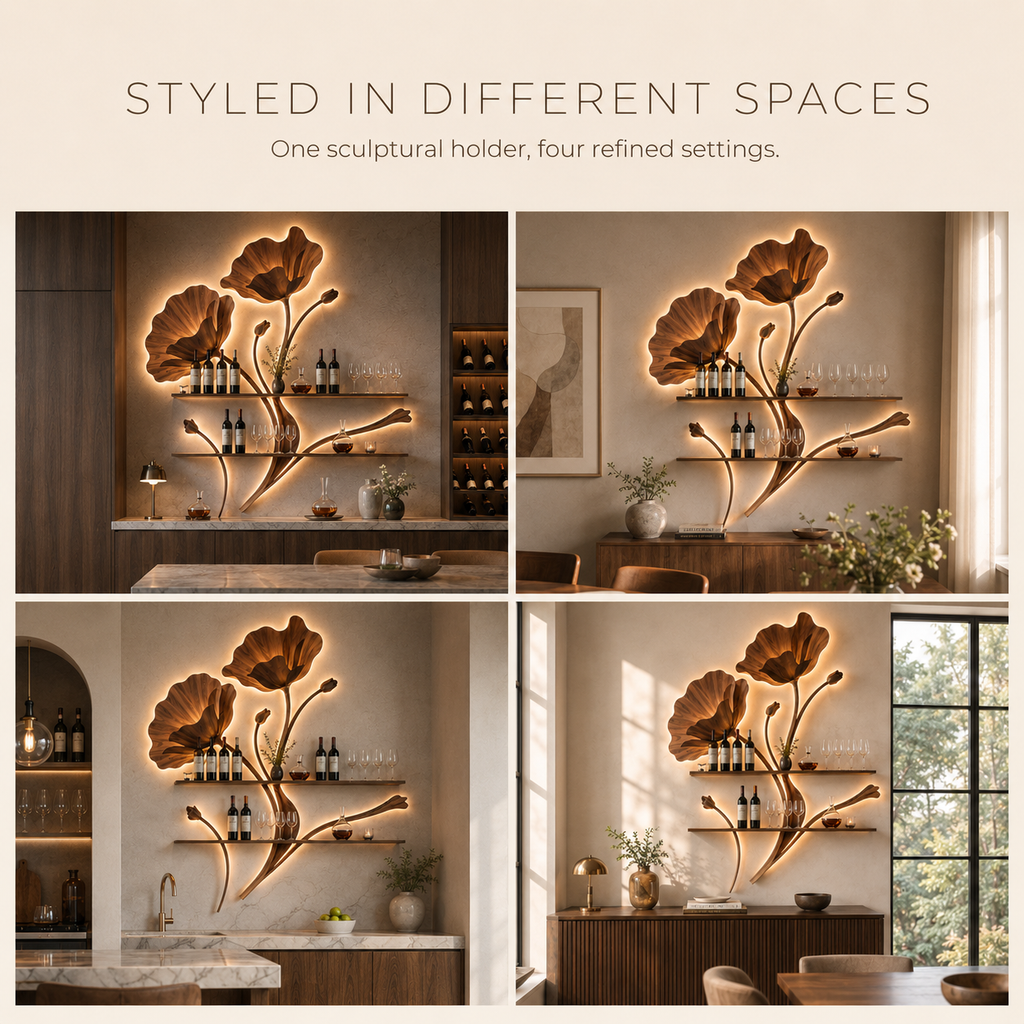 Solid Wood Wall Wine Rack with Glass Holder - 5 Bottle - Gallery Rail - product image 10