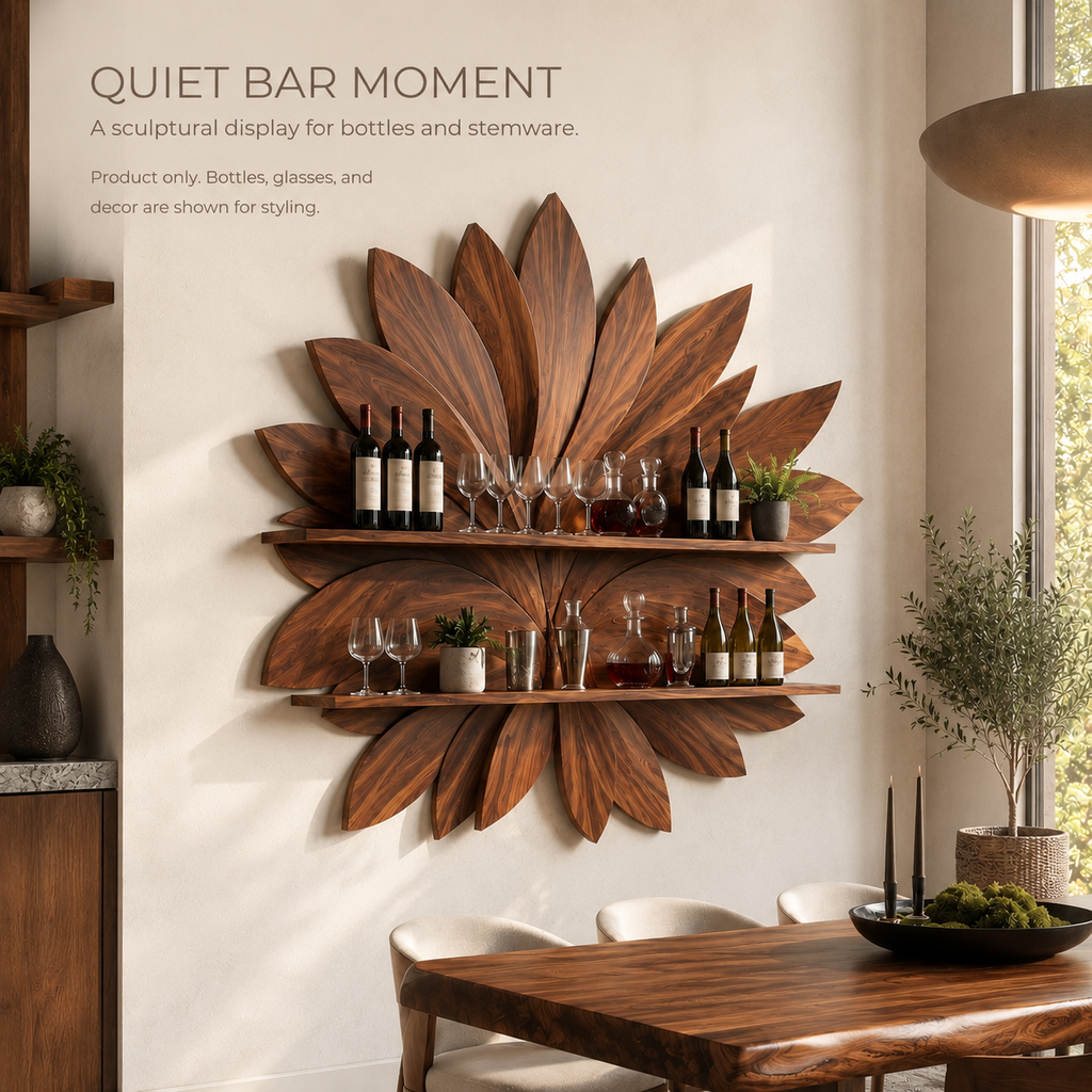 Solid Wood Wall Wine Rack with Glass Holder - 5 Bottle - Live Edge - product image 02