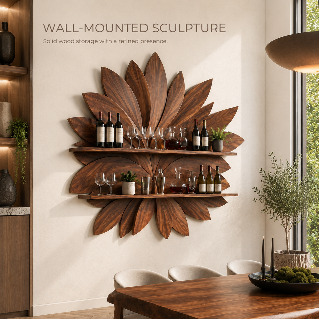 Solid Wood Wall Wine Rack with Glass Holder - 5 Bottle - Live Edge - product image 03