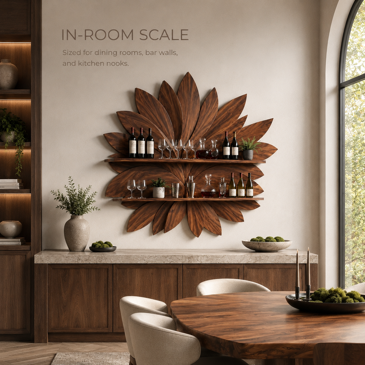 Solid Wood Wall Wine Rack with Glass Holder - 5 Bottle - Live Edge - product image 04