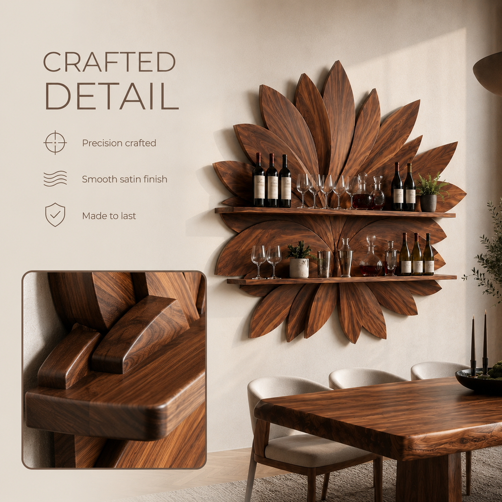 Solid Wood Wall Wine Rack with Glass Holder - 5 Bottle - Live Edge - product image 06