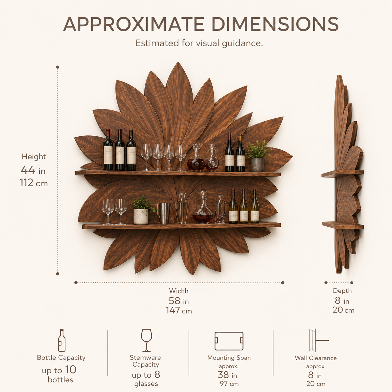 Solid Wood Wall Wine Rack with Glass Holder - 5 Bottle - Live Edge - product image 08
