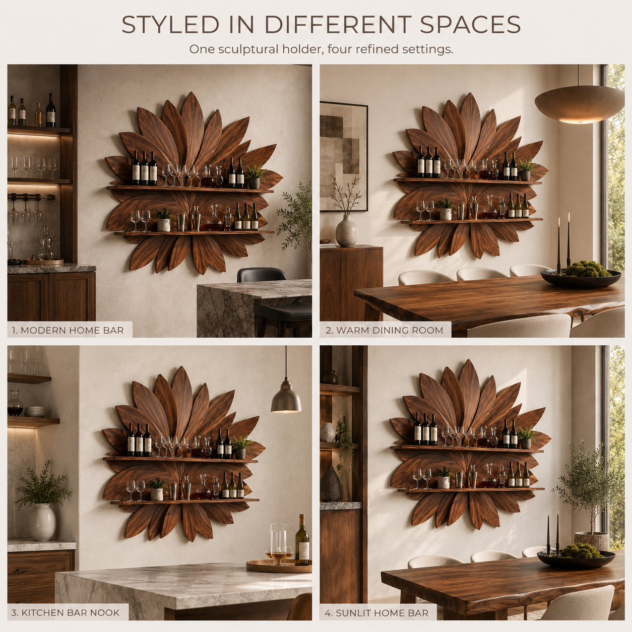 Solid Wood Wall Wine Rack with Glass Holder - 5 Bottle - Live Edge - product image 11