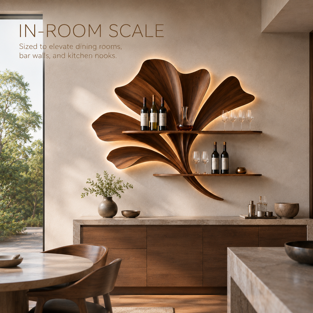 Solid Wood Wall Wine Rack with Glass Holder - 5 Bottle - Ribbed Wave - product image 04