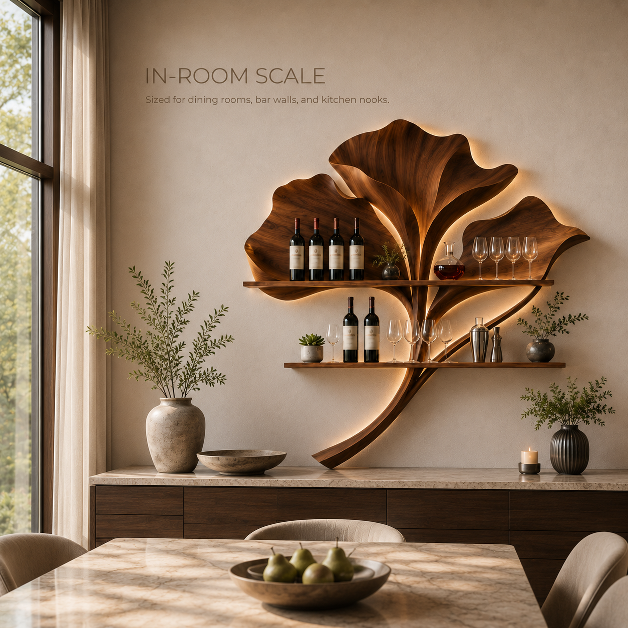 Solid Wood Wall Wine Rack with Glass Holder - 5 Bottle - Wave - product image 04
