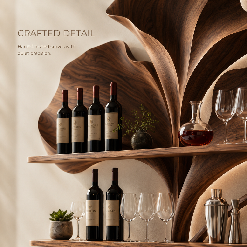 Solid Wood Wall Wine Rack with Glass Holder - 5 Bottle - Wave - product image 06