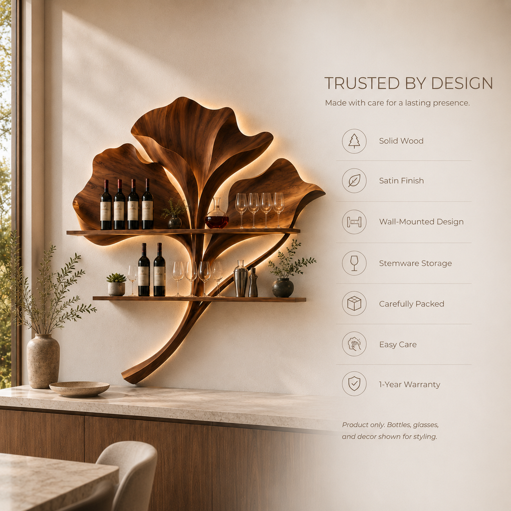 Solid Wood Wall Wine Rack with Glass Holder - 5 Bottle - Wave - product image 09