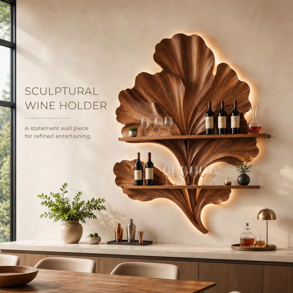Solid Wood Wall Wine Rack with Glass Holder - Branch Form - product image 02