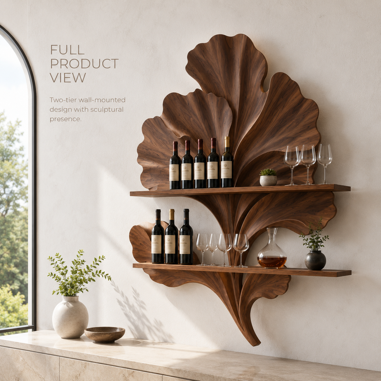 Solid Wood Wall Wine Rack with Glass Holder - Branch Form - product image 03