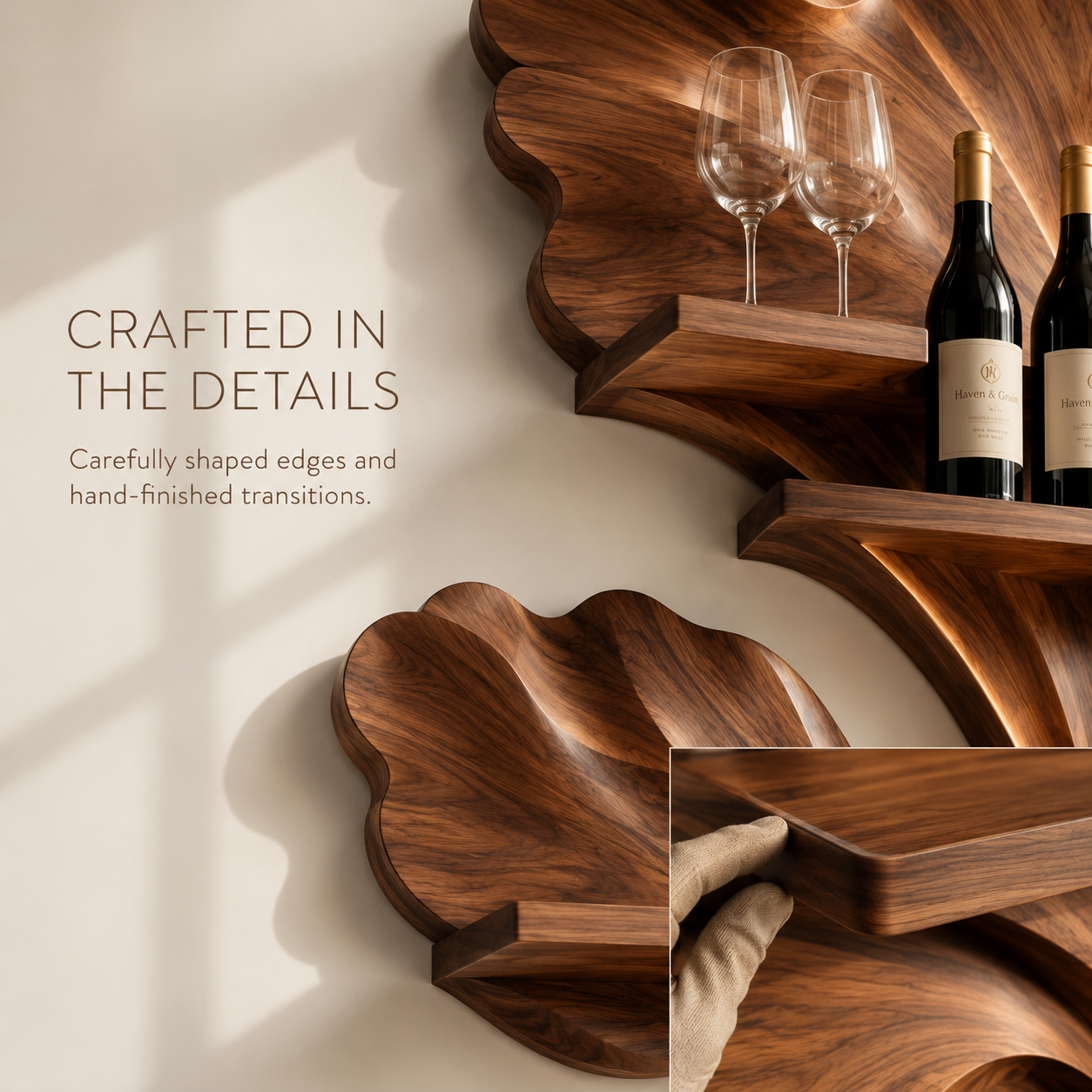 Solid Wood Wall Wine Rack with Glass Holder - Branch Form - product image 06