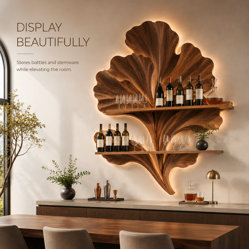 Solid Wood Wall Wine Rack with Glass Holder - Branch Form - product image 07