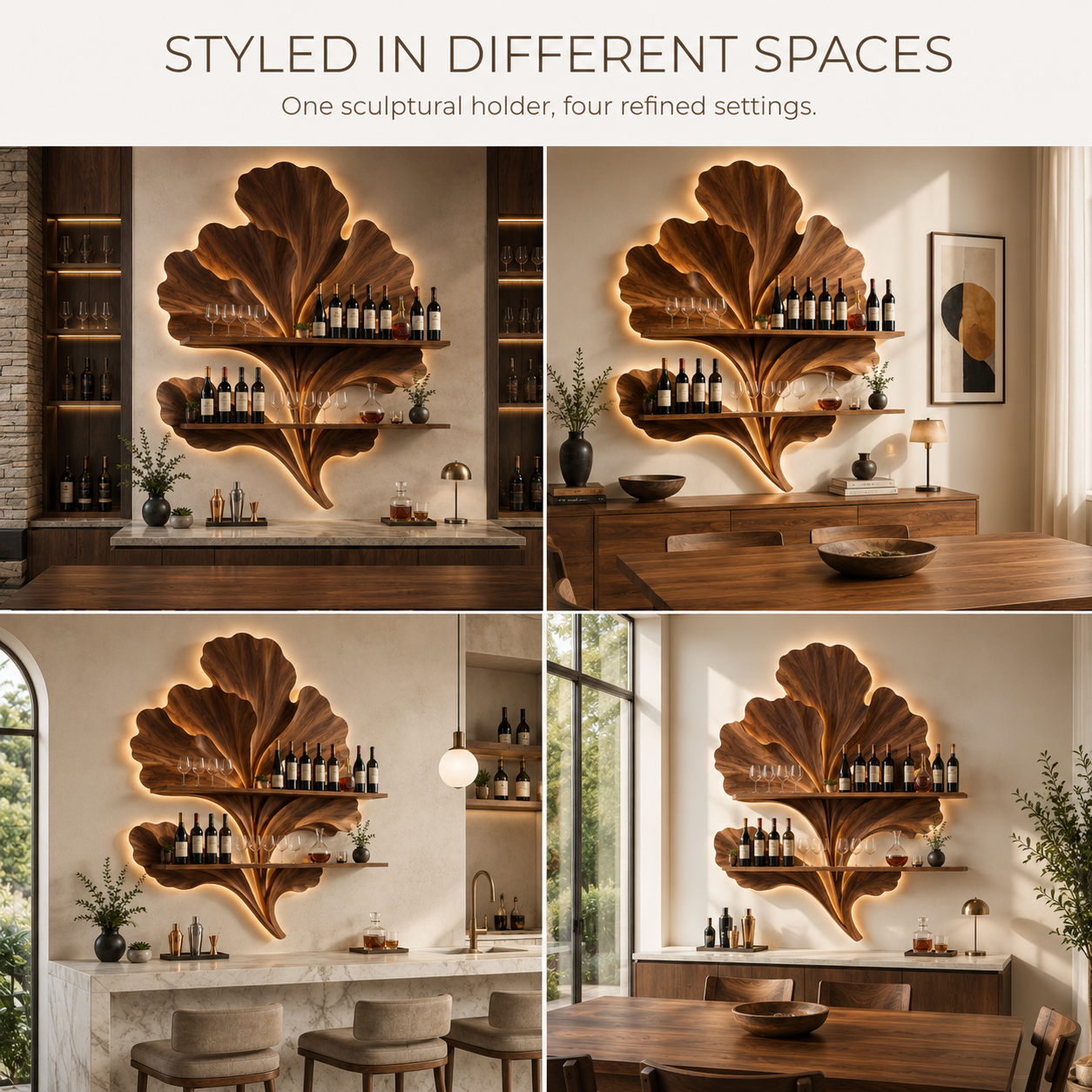 Solid Wood Wall Wine Rack with Glass Holder - Branch Form - product image 10