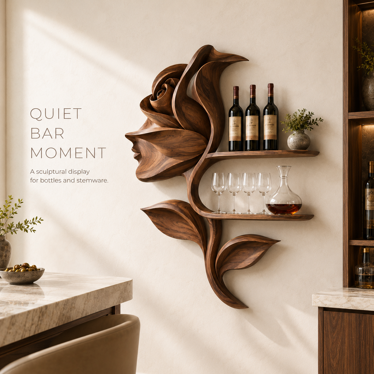 Solid Wood Wall Wine Rack with Glass Holder - Arched - product image 02