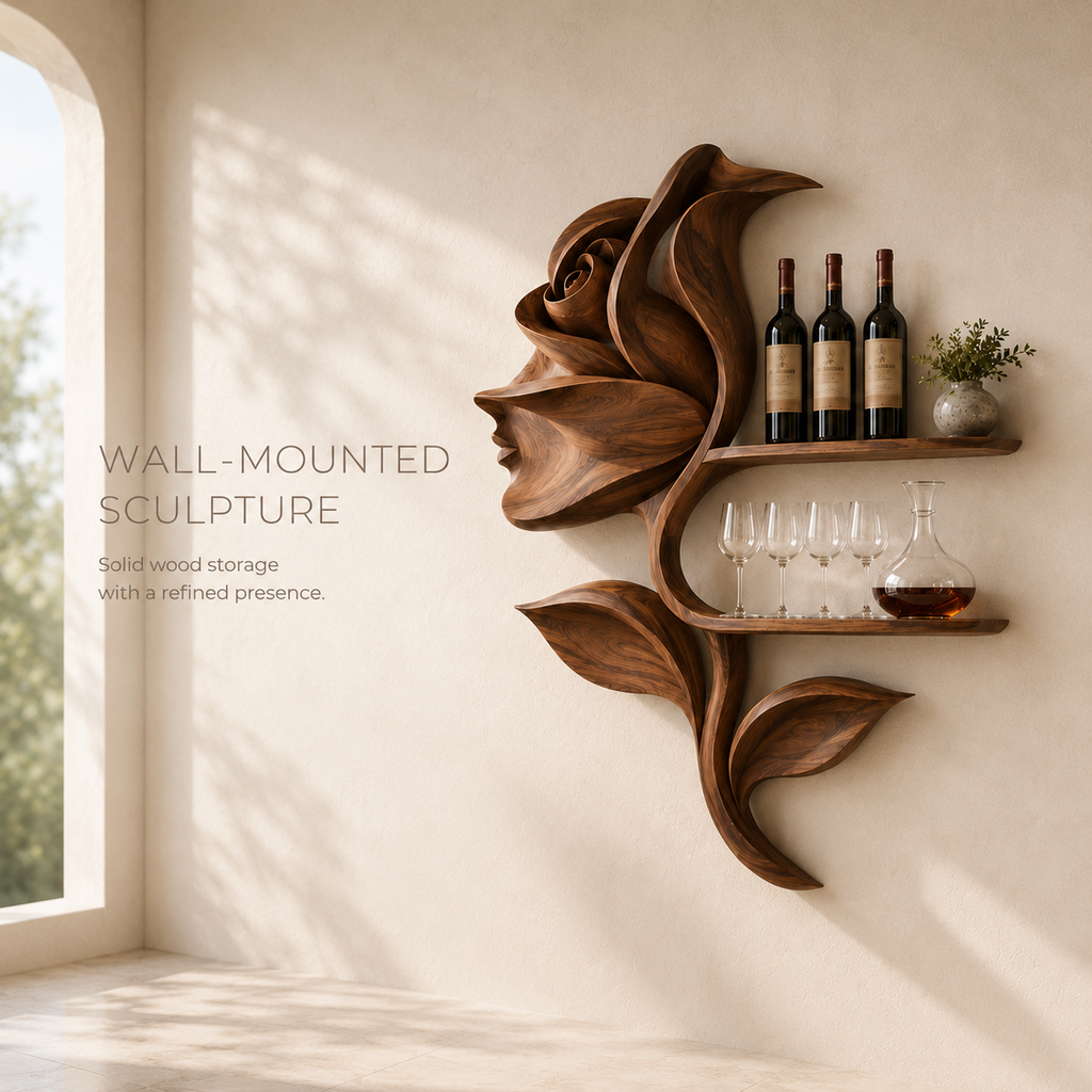 Solid Wood Wall Wine Rack with Glass Holder - Arched - product image 03