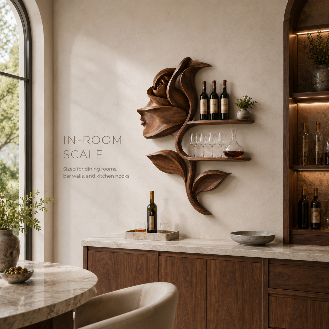 Solid Wood Wall Wine Rack with Glass Holder - Arched - product image 04