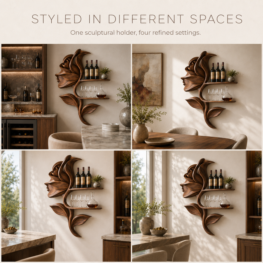 Solid Wood Wall Wine Rack with Glass Holder - Arched - product image 10