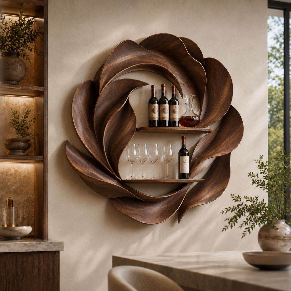 Solid Wood Wall Wine Rack with Glass Holder - Crescent - main view