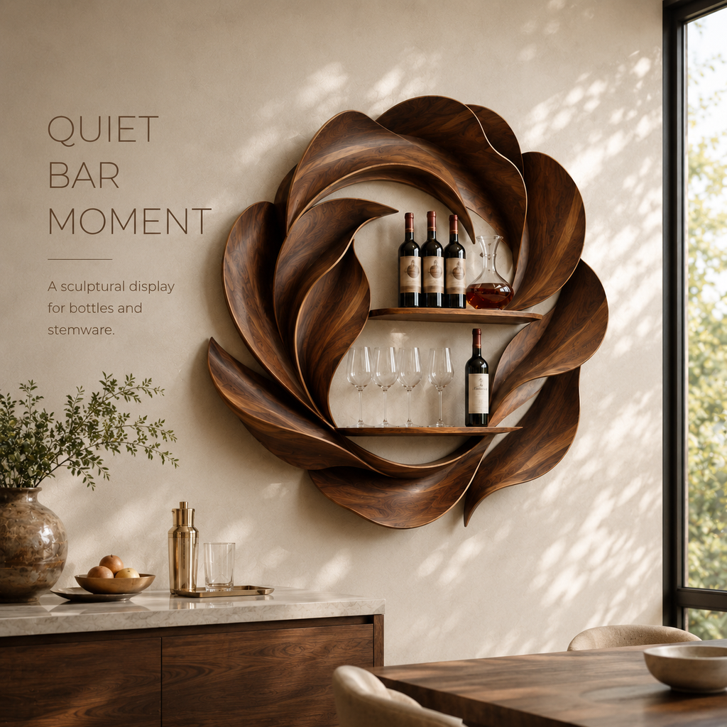 Solid Wood Wall Wine Rack with Glass Holder - Crescent - product image 02