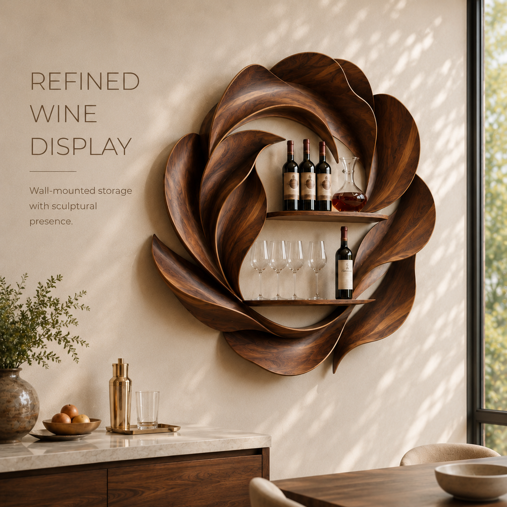 Solid Wood Wall Wine Rack with Glass Holder - Crescent - product image 03