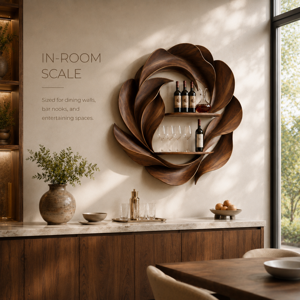 Solid Wood Wall Wine Rack with Glass Holder - Crescent - product image 04