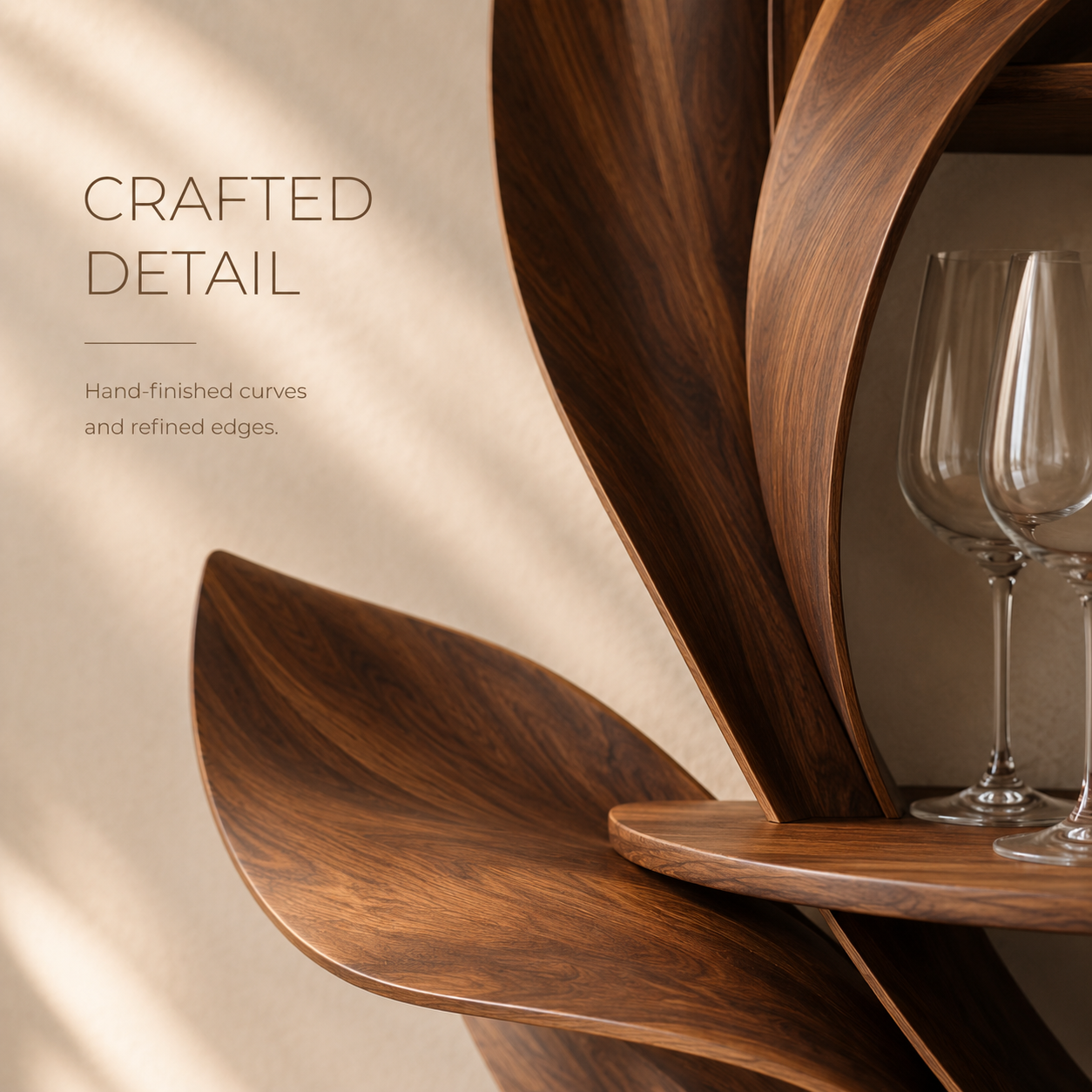 Solid Wood Wall Wine Rack with Glass Holder - Crescent - product image 06