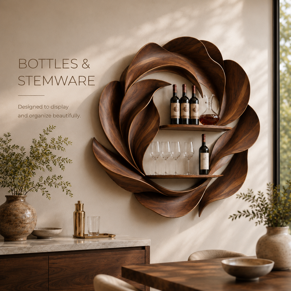 Solid Wood Wall Wine Rack with Glass Holder - Crescent - product image 07