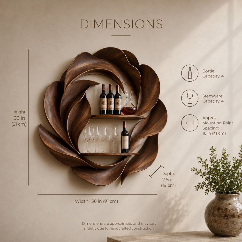Solid Wood Wall Wine Rack with Glass Holder - Crescent - product image 08