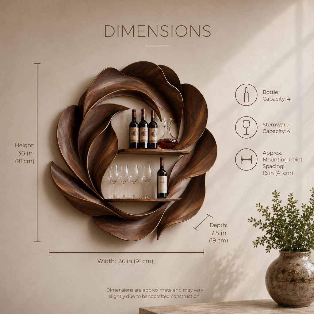 Solid Wood Wall Wine Rack with Glass Holder - Crescent - product image 08