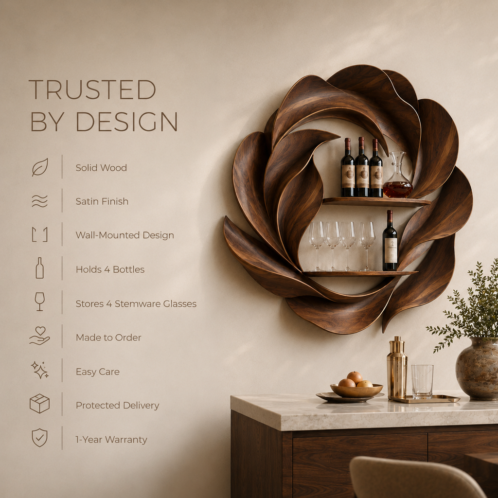 Solid Wood Wall Wine Rack with Glass Holder - Crescent - product image 09