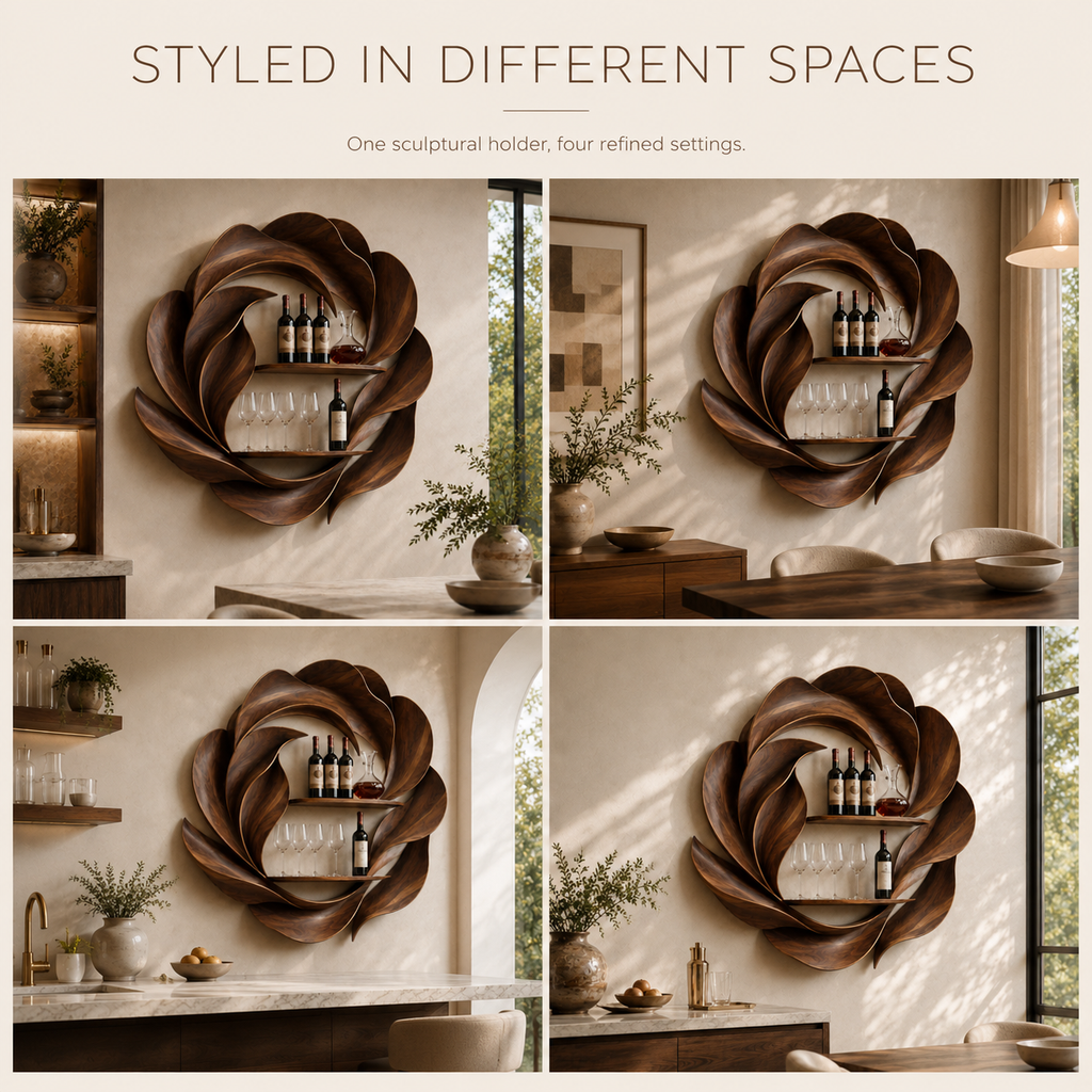Solid Wood Wall Wine Rack with Glass Holder - Crescent - product image 10