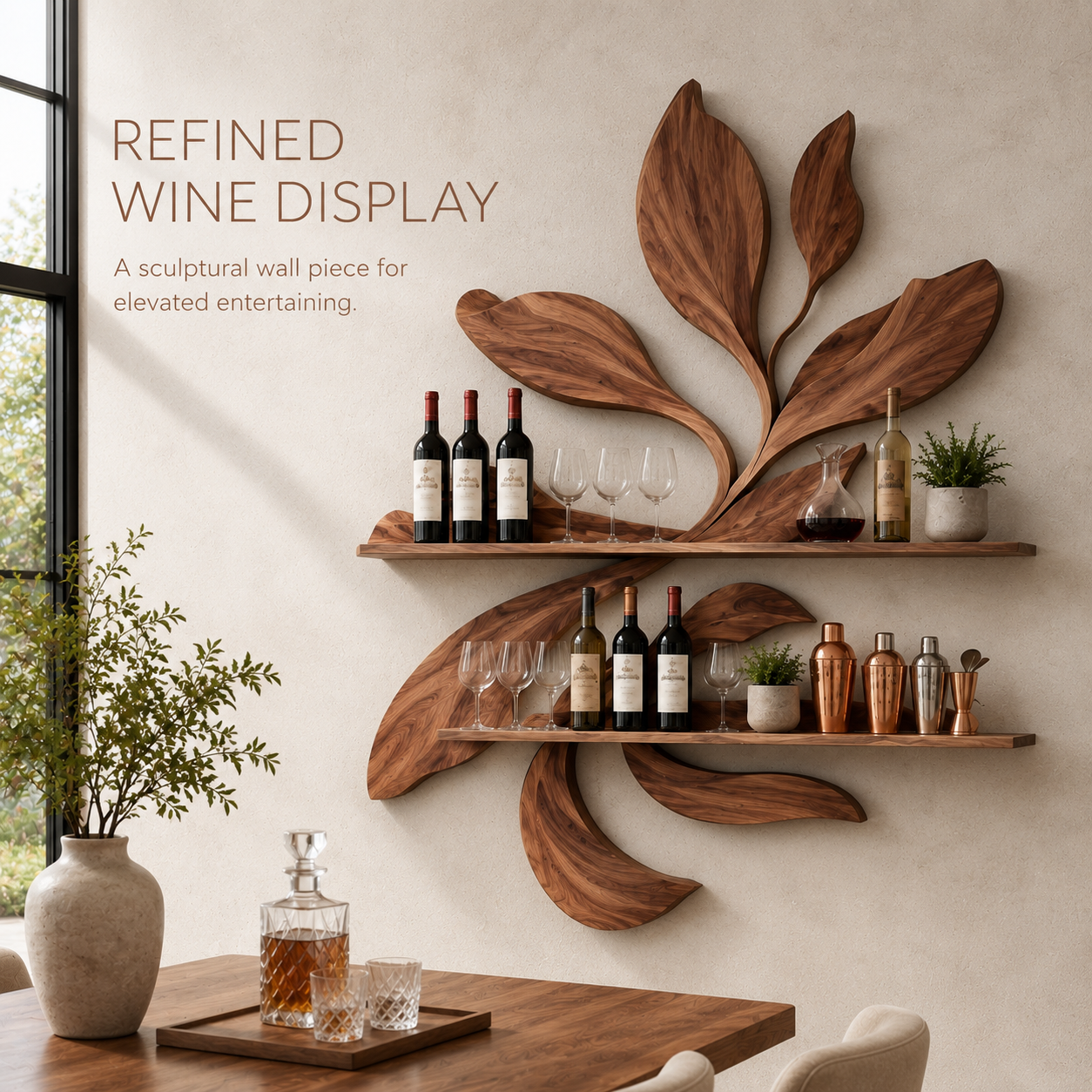 Solid Wood Wall Wine Rack with Glass Holder - Gallery Rail - product image 02