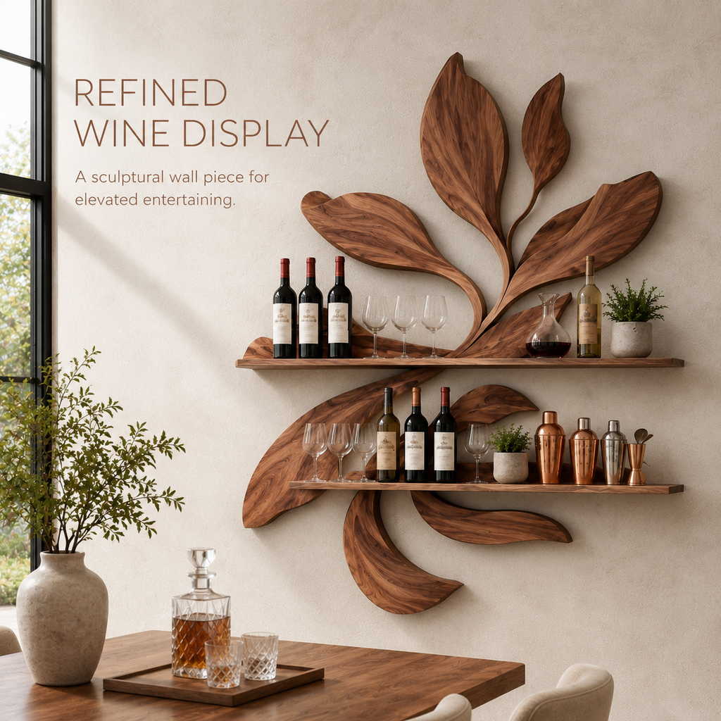 Solid Wood Wall Wine Rack with Glass Holder - Gallery Rail - product image 02