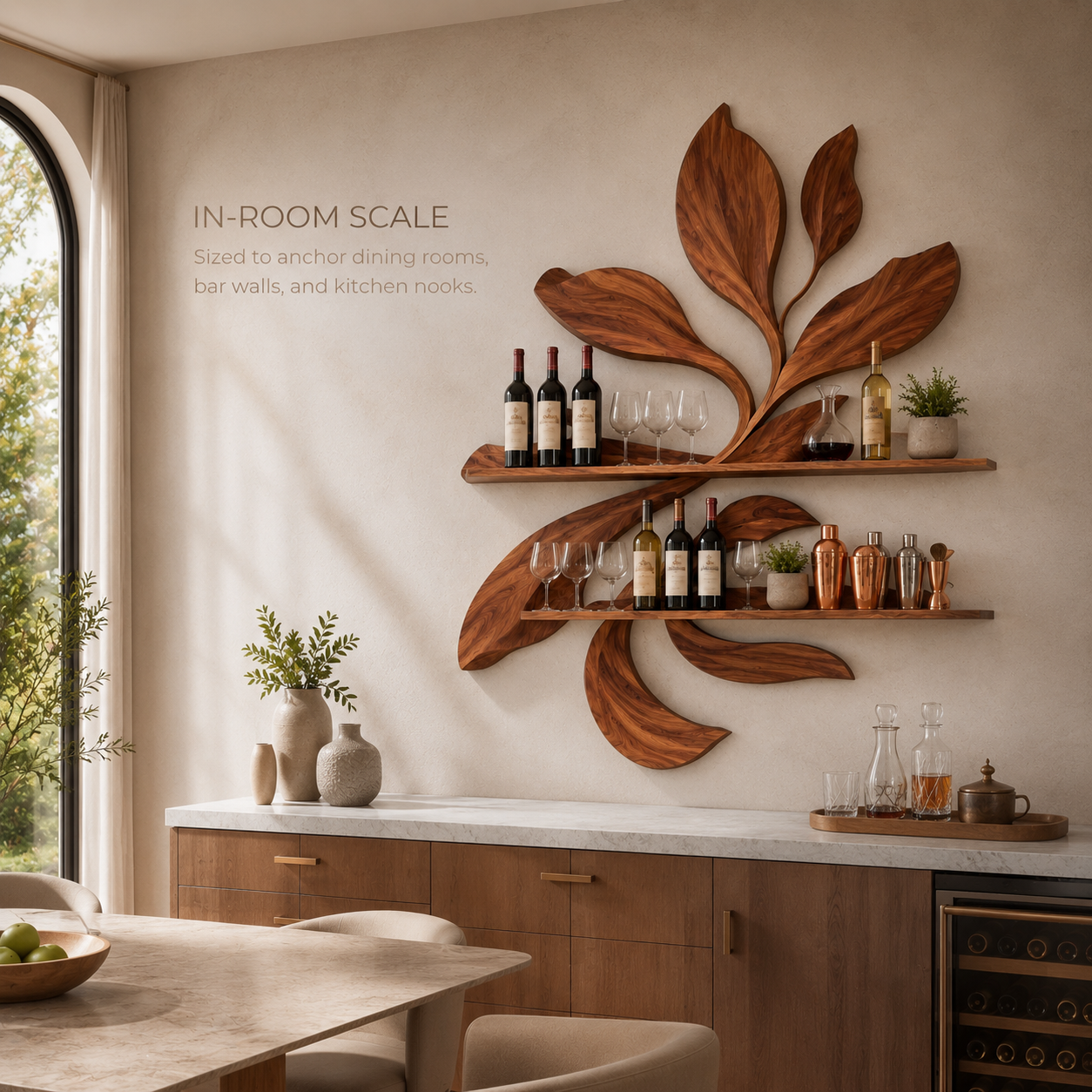 Solid Wood Wall Wine Rack with Glass Holder - Gallery Rail - product image 04