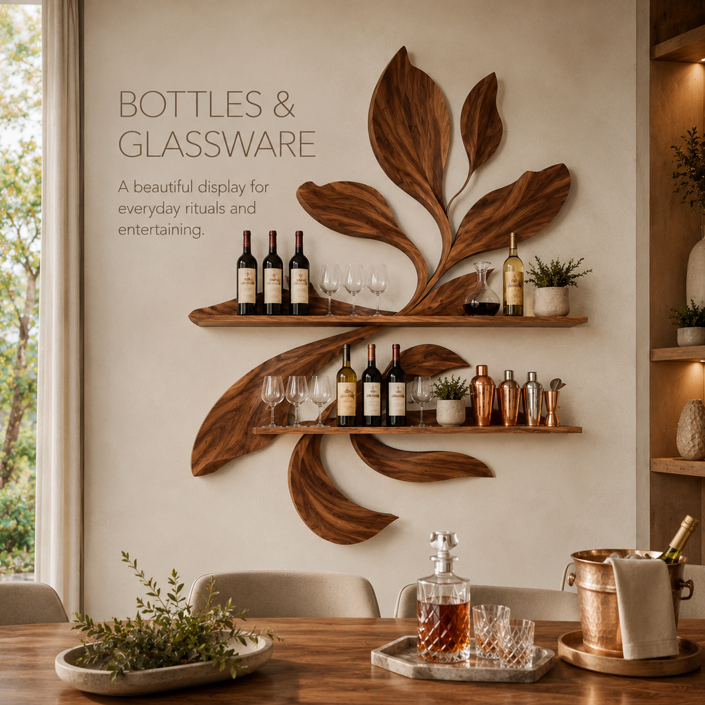 Solid Wood Wall Wine Rack with Glass Holder - Gallery Rail - product image 07