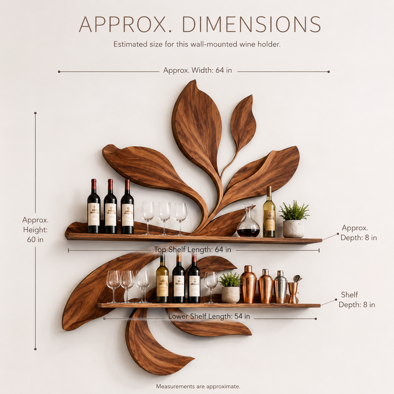 Solid Wood Wall Wine Rack with Glass Holder - Gallery Rail - product image 08