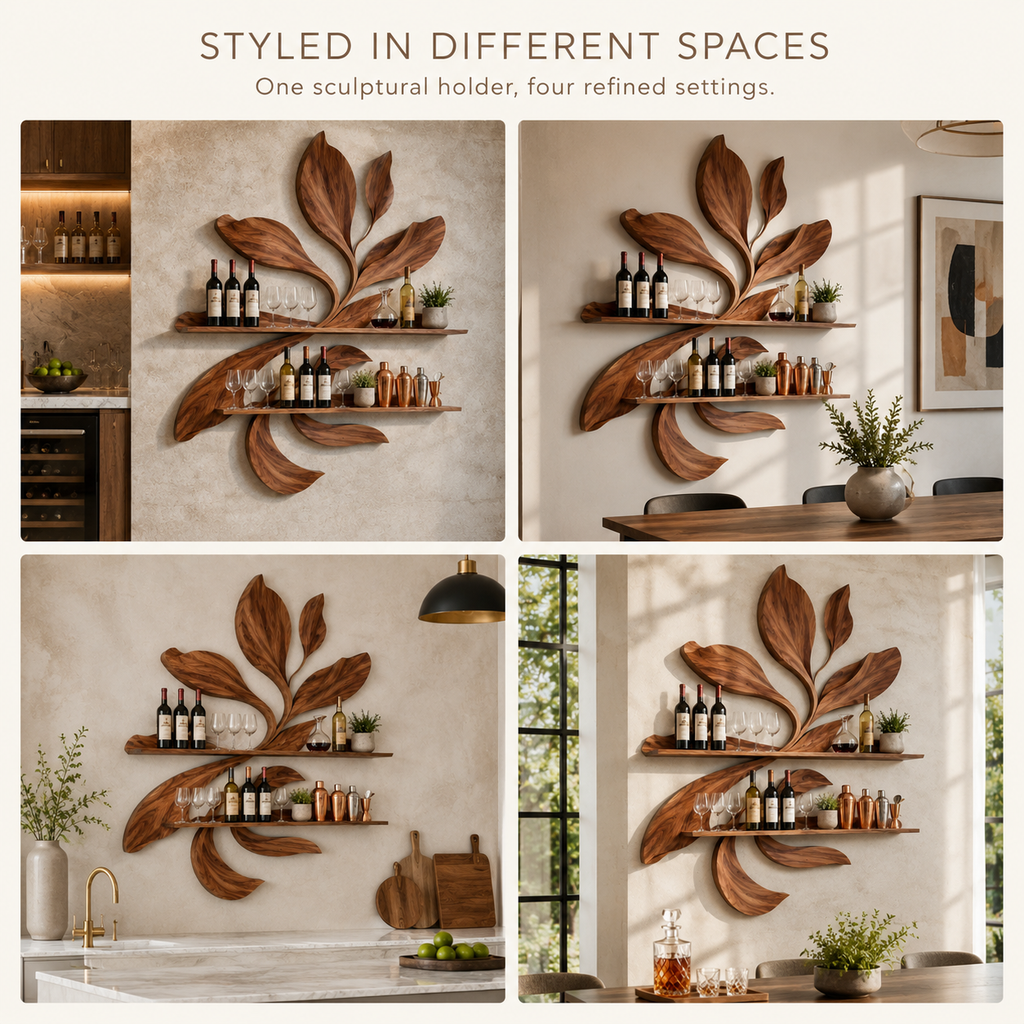 Solid Wood Wall Wine Rack with Glass Holder - Gallery Rail - product image 10