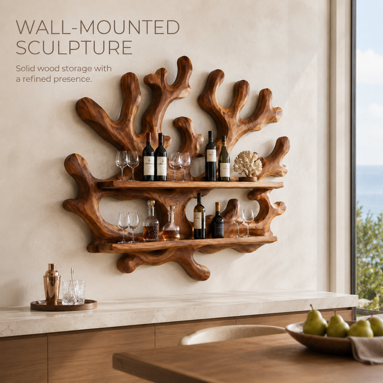 Solid Wood Wall Wine Rack with Glass Holder - Live Edge - product image 03