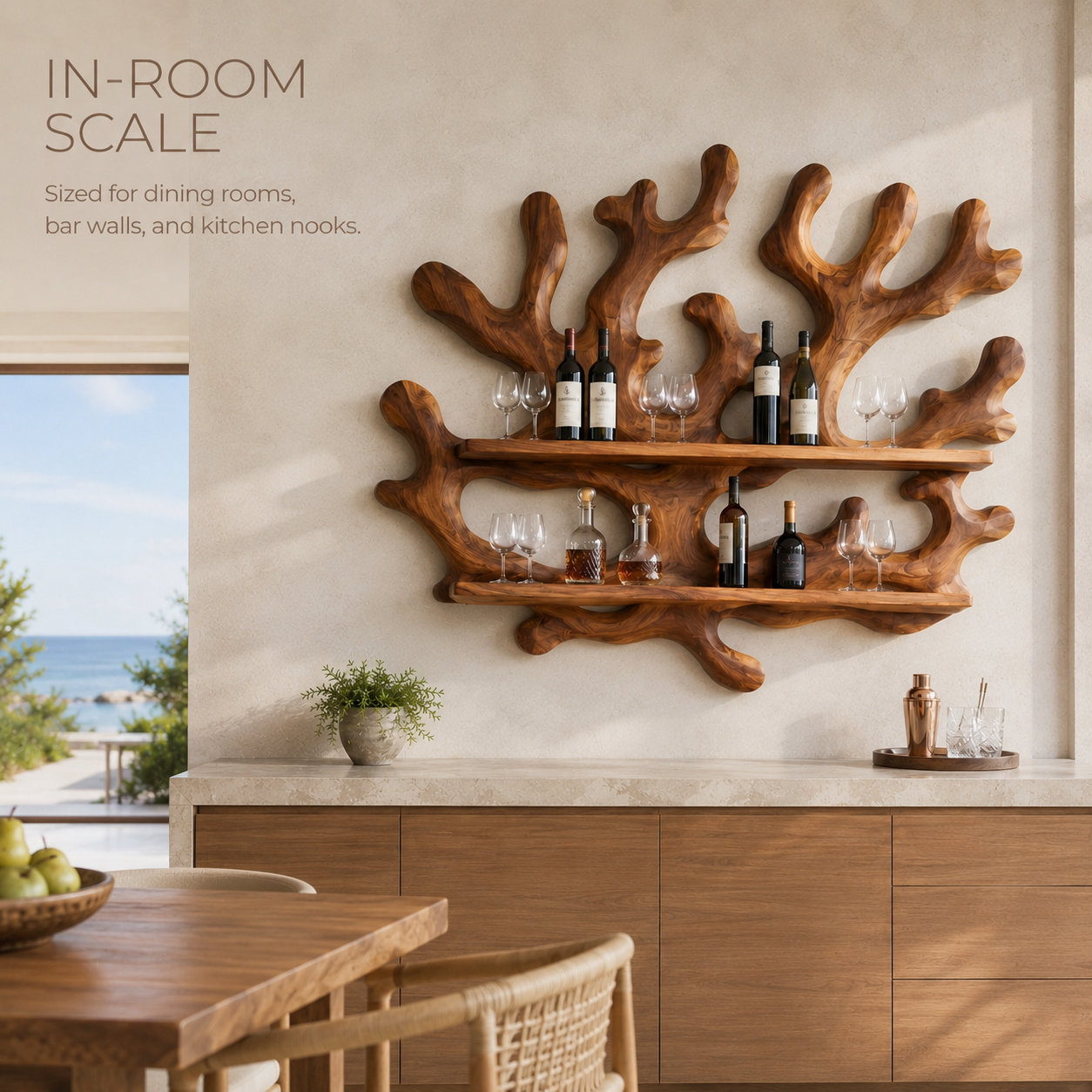 Solid Wood Wall Wine Rack with Glass Holder - Live Edge - product image 04