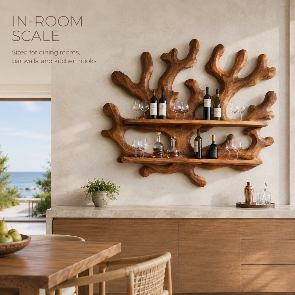 Solid Wood Wall Wine Rack with Glass Holder - Live Edge - product image 04